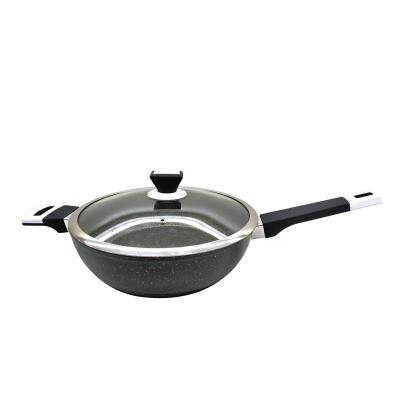 China Sustainable Factory Wholesale Marble Forged Aluminum Deep Pan Saute Pan Wok Pan for sale