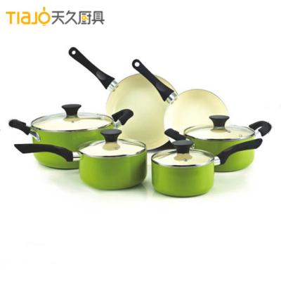 China Viable Green Nonstick Ceramic Coating 5 Pcs Aluminum CookwareSets for sale