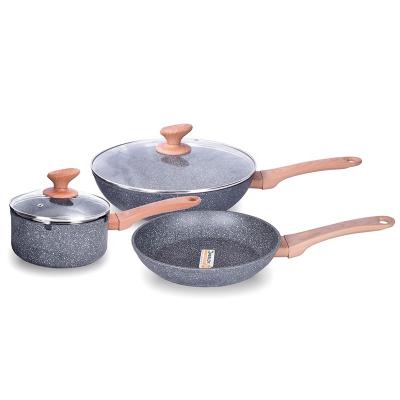 China General Use For Wholesale 5 PCs Popular Forged Marble Nonstick Cookware Factory Aluminum Gas And Induction Cooker Set For Kitchen Tableware Home Cooking for sale