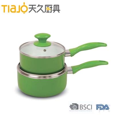 China Sustainable Aluminum Green Ceramic Saucepan With Glass Lid for sale