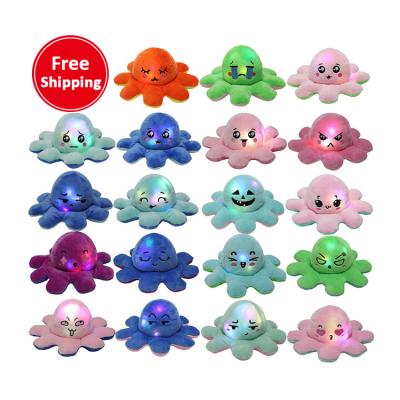 China Toy Lamp Sad Happy Luminous Resvable Octopus Doll 40cm Led To Raise Light Lamp Mood Link Dye Reversible Shining Octopus Toy Plush for sale