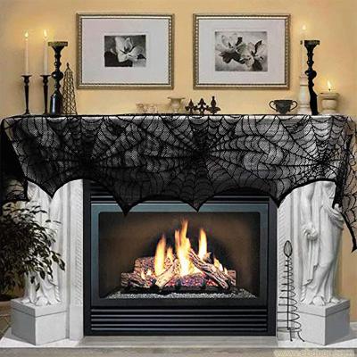 China Festival Decoration Pick Party Party Supplies Halloween Decoration Black Lace Cobweb Fireplace Mantel Scarf Cover for sale