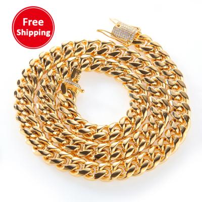 China Hiphop Hip Hop Micro-inlaid Double Side Cuban Buckle Zircon Stainless Steel Chain Main Color Preserving Gold Electroplating Cuban Chain for sale