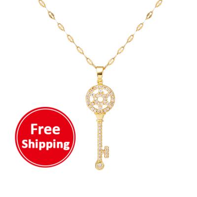 China Fashion Love Key Necklace Small Zircon Gold Plated Necklace Accessories All-match Small Key for sale