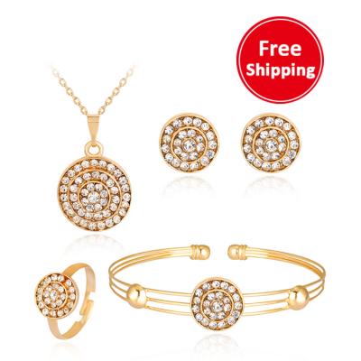 China Fashion plating the round four-piece of kc European and American simple full diamond style jewelry, necklace, earring, ring and bracelet for sale