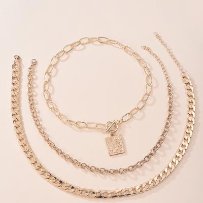 China Retro Metal Border Multi-Layer Texture Pendant Fashion Catwalk Punk Necklace for sale