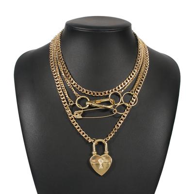 China European and American fashion border female punk style chain clavicle love necklace multilayer creative set for sale