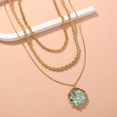 China European and American fashion multi-layer green shell temperament texture metal jewelry round necklace for sale