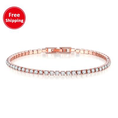 China free shipping fashion/dorp shipping 2.5mm round full diamond single crystal bracelet female round zircon tennis hip hop bracelet for sale