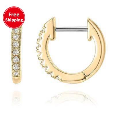 China Fashion FreeShipping 14K Gold Plated Cuff Earrings Mail 2.0mm Medium Size Zircon Circle Huggie Small Stud Earrings For Women for sale