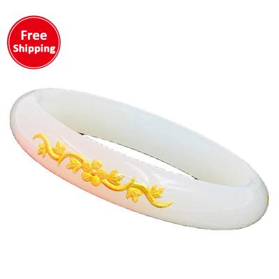 China Women's Pure Gold Rich Flower Inlaid Afghan White Jade Bracelet Female Ethnic Style Jewelry for sale