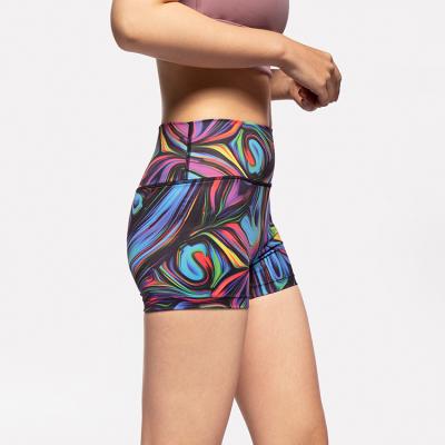 China 2021 New High-waist Wear-resistant Print Design Breathable Yoga Women Running Shorts for sale