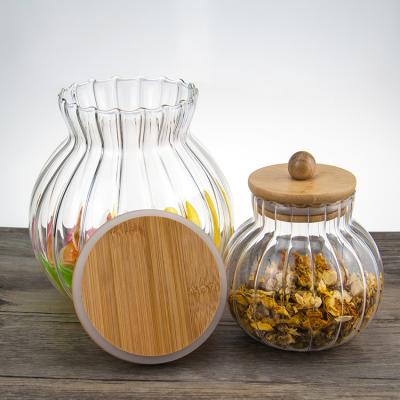 China High Borosilicate Bamboo Wood Clear Kitchen Freshness Preservation Lid Food Glass Jar for sale