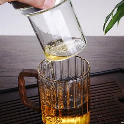 China Handmade High Borosilicate Stocked Transparent Straight Glass Tea Cup With Lid for sale