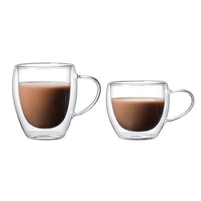 China Borosilicate Double Beverage Bar Tea Milk Lemon Juice Heat Resistant Coffee Cup Viable Glass Cup for sale