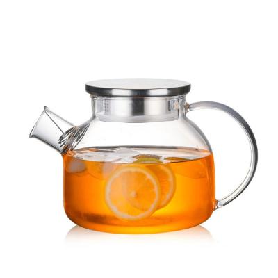 China Large Capacity Sustainable Modern Minimalist Handmade Transparent Glass Teapot With Steel Lid for sale