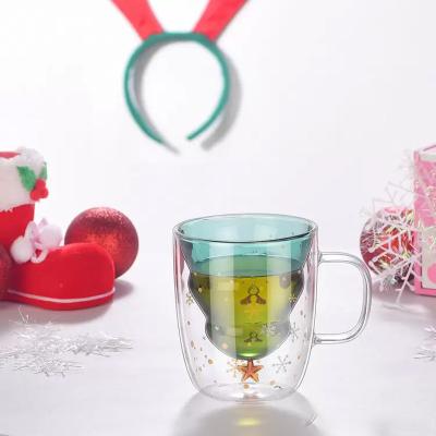 China Christmas Fancy Sustainable High Borosilicate Glass Double Layered Water Drinking Mug for sale