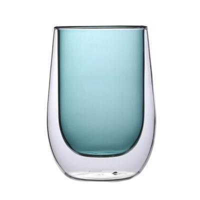 China Sustainable Double Wine Wine Cup Handmade Heat Resistant Glass Transparent Tea Cup for sale