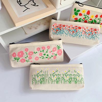 China Custom Print Reusable Eco Canvas Bags Canvas Material Pen Case Package Student Pencil Bag With Zipper Wholesale for sale