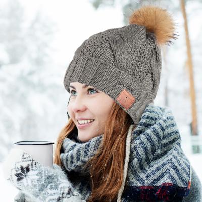 China New COMMON blue winter hat winter beanie tooth warm knitted hat outdoor sports with wireless earphones unisex for sale