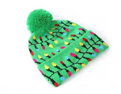 China Fashion LED Christmas Light Up Beanie Sweater Christmas Santa Hats Winter Knitted Hat For Kid Xmas Party Adult Warmer for sale