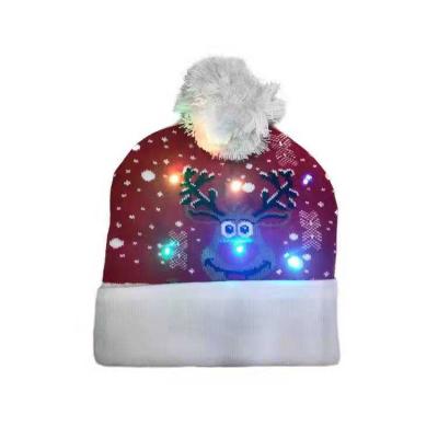 China 2022 Winter Fashion Adult Baby First Santa Claus Red Wine Sublimation Pet Pudding Led Light Merry Christmas Hat for sale