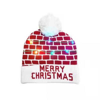 China Fashion Funny Light Up Custom OEM Embroidered Christmas Beanie Hats With Led Flash Lights for sale