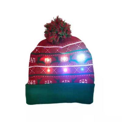 China Fashion Winter Colorful Knitting Led Christmas Hats For Kids And Adults for sale