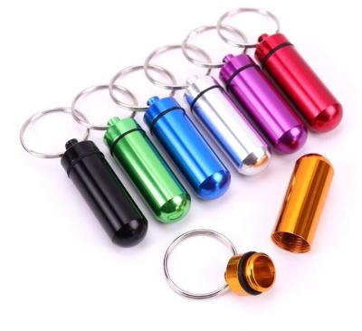 China Portable Medicine Bottle Aluminum Alloy Key Chain Mini Portable Hanging Bottle Sealed Waterproof Trash Can Metal Medicine Box 4.8*1.4*1.4 for sale