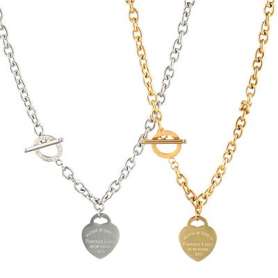 China Europe And America Hip Hop Love Forever Necklace 18K Gold Plated Stainless Steel Letter Choker Pendant Thick Chain Necklace For Women for sale