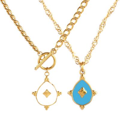 China Europe and America Fashion Jewelry Stainless Steel Enamel Necklace Short Necklaces for Women America Gift Chain Party Pendant Necklaces Wedding for sale