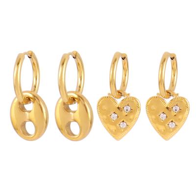 China Trendy Simple Luxury Waterproof Gold Plated Pig Snout Heart Stud Earrings Women Summer Stainless Steel Euramerican Hog ​​Nose Earring for sale