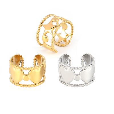 China CLASSIC 316L Stainless Steel Heart Rings For Women Adjustable Gold Plated Star 18K Ring Wedding Fashion Jewelry Open for sale