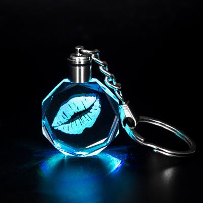 China Promotional custom photo personalized crystal key chain 3d laser lips k9 LED crystal key chain gifts for giveaways for sale