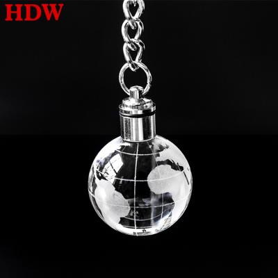 China Wholesale Bulk Clear Custom Colored Led Light Keychain Souvenir Gift World Globe Crystal Glass Key Chain Crystal Ball For Men Gift for sale