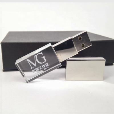 China Custom Rectangular Crystal Best Price Logo LED U Disk 8gb 16gb 32gb Crystal Flash Drive With Light For Business Gift for sale