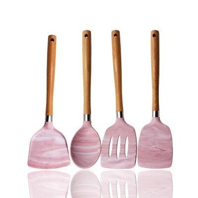 China Sustainable Marble Beech Kitchenware Set Food Grade Silicone Kitchen Utensils for sale