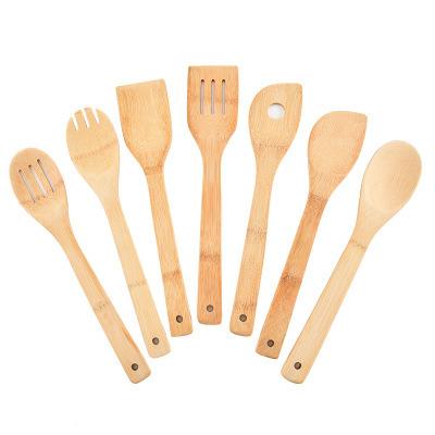 China Sustainable Wooden Kitchenware Set 7Pcs Bamboo Spatula Set Kitchen Cooking Shovel Set Nonstick Pan Shovel for sale