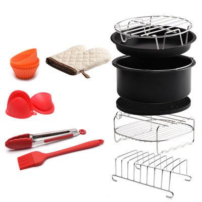 China RV Air Fryer Accessories 7Inch 12 Pieces Set For Cake 3.5-5.8qt Basket Basket Pizza Tray Double Grill for sale