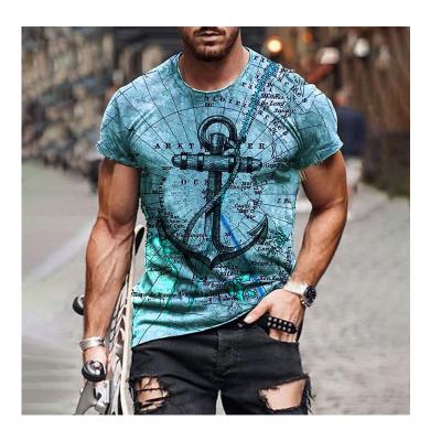 China New QUICK DRY Men's T-shirt Map Anchor Print Short Sleeve Street Casual Round Neck T-shirt Short Sleeve for sale