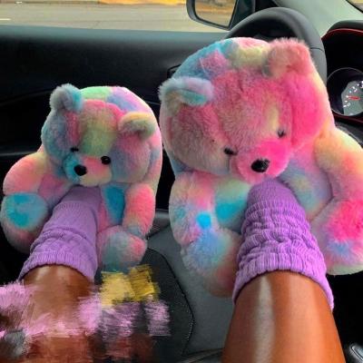 China Cushioning 2022 Designer Fox Fur Women Famous Brands Plush Bedroom Slippers Teddy Bear Slippers Fashionable Luxury For Women Girls for sale