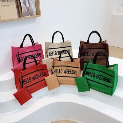 China PORTABLE Weekend Woman Tote Bag Pink Letter Style Canvas Hello Pattern Fashion Foldable Zipper Handle Bags Shoulder Handbags for sale