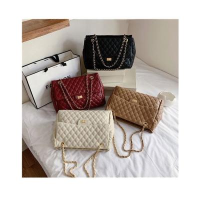 China Diamond Lattice Retro Shoulder Purses Fashion Texture Chain Messenger Bags 2021 Large Capacity Female Travel Totes Bag for sale