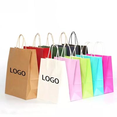 China Custom Printed Your Own Logo White Brown Kraft Gift Craft Shopping Paper Bag With Handles à venda