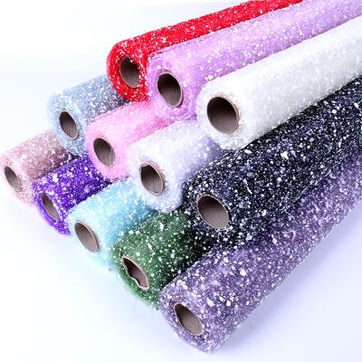 China Bright Colored Gauze Flower Strong Colorful Polyester Snow Feasibility Korean Mesh Foam Deco Poly Mesh Bunch Packaging 51cm*3.6m for sale