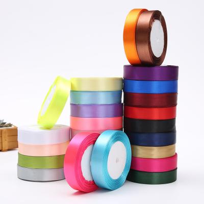 China Polyester Process Custom Satin Gold Logo Solid Color Gift Ribbon 2.5cm*25Y Cheap Grosgrain Ribbon for sale