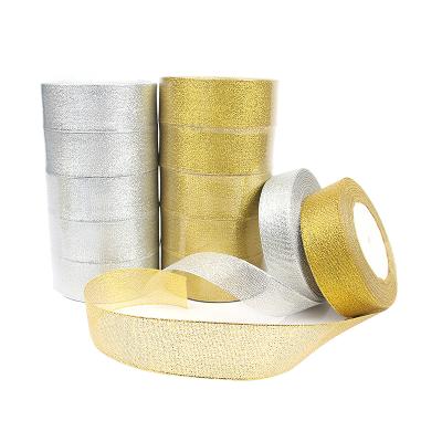 China Party Sustainable Decorative Colorful Glitter Custom Gold And Silver Metallic Christmas Double Sided Ribbon for sale