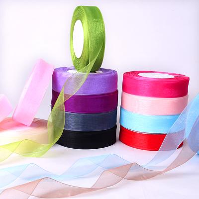 China Newest Design Big Selling Chiffon Process Sheer Organza Gift Custom Made Sheer Ribbon Golden Organza Gift Ribbon for sale