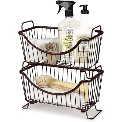 China Stackable Iron Metal Wire Storage Organizer Wire Basket With Handle Sustainable Vegetable Laundry Fruit Basket for sale