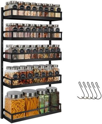 China Adjustable Hanging Rack Spice Shelf Rack Storage 5 Tier Spice Rack Wall Mount Spice Rack Organizer for sale